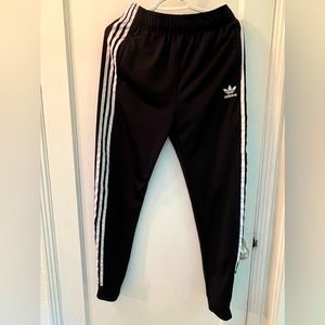 YXL black and white adidas track pants